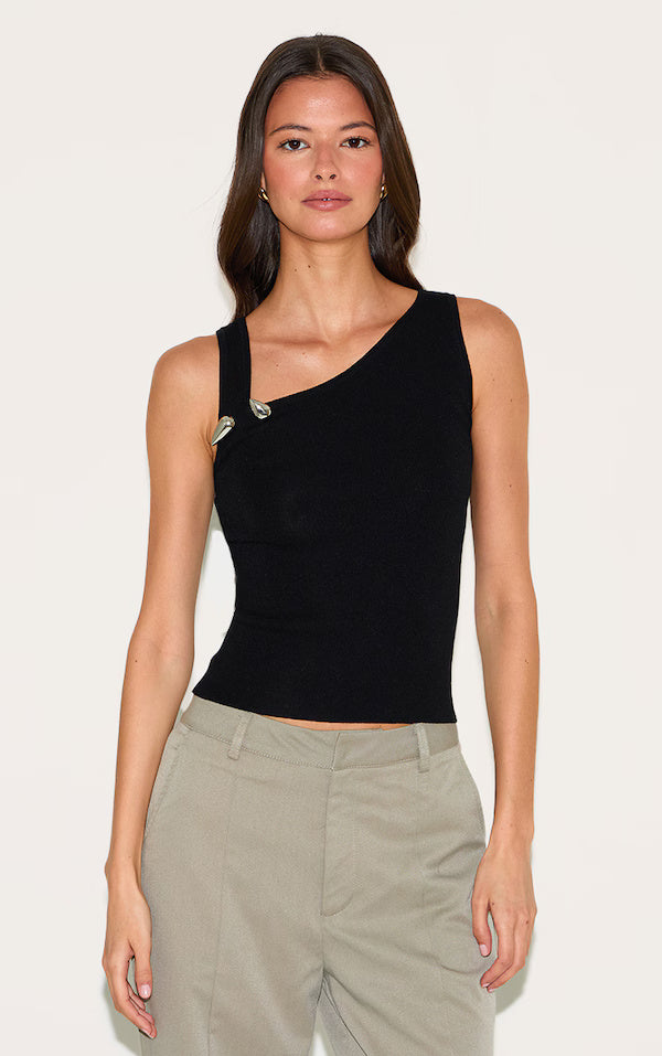 Asymmetric Fine Knit Neckline Top