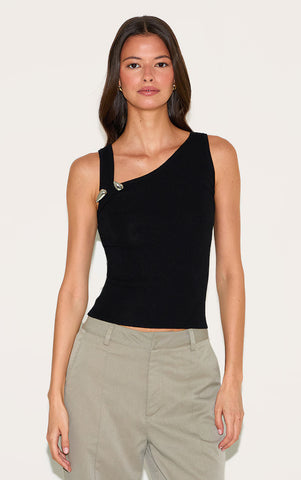 Asymmetric Fine Knit Neckline Top