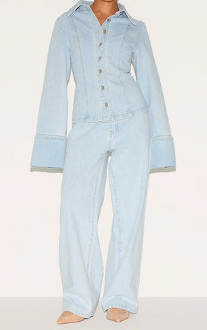 Petite Sky Blue Straight-Leg Mid-Rise Jeans