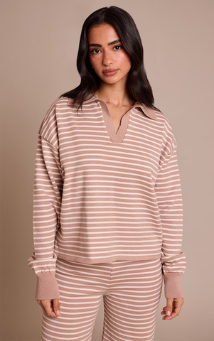 Petite Striped Collar Knitted Jumper