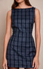 Check Boat Neck Sleeveless Shift Dress