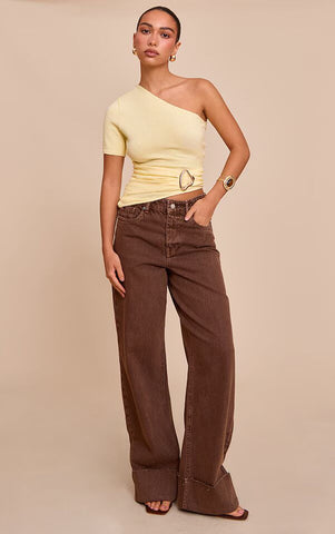 Oat Asymmetry One-Shoulder Knit Top