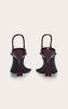 Black Crinkle PU Toe Thong Round Toe Heeled Sandals