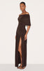 Double Layer Slinky Bardot One Shoulder Ruched Maxi Dress