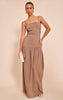 Chocolate Stretch Woven Strappy Ruched Maxi Dress