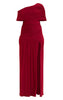 Double Layer Slinky Bardot One Shoulder Ruched Maxi Dress