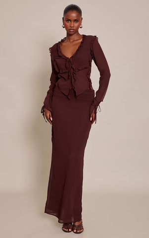 Ruched Chiffon Maxi Skirt