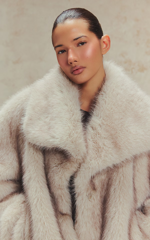 Brown Faux Fur Short Shawl Collar Coat