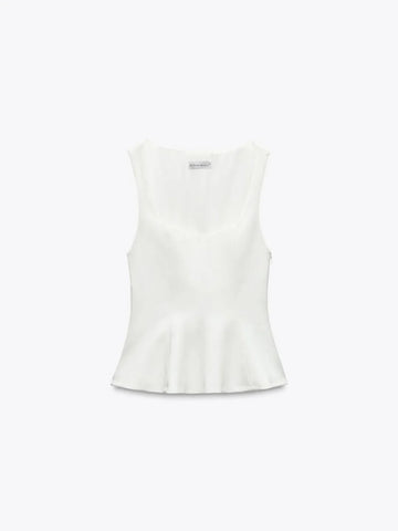 Slim-fit Square Collar Sleeveless Peplum Top