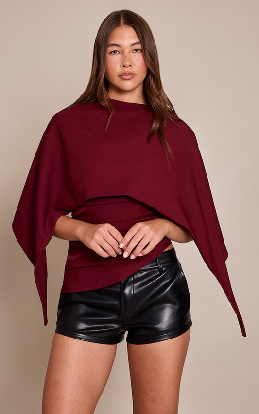 Woven Cape Detail Ruched Long Top