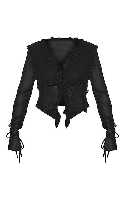 Chiffon Ruffle Tie Front Blouse