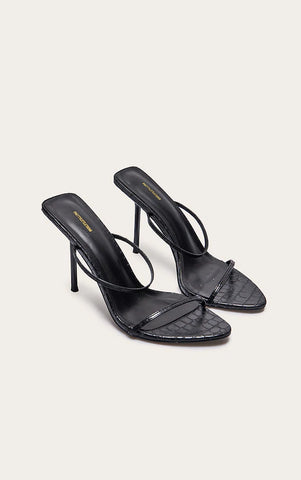 Taupe Croc Faux Leather Barely There Point Toe High Heels