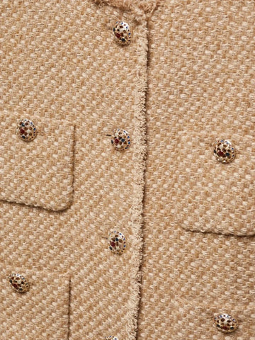 Round Neck Single-breasted Tweed Cardigan