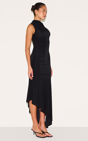 Double Layer Asymmetrical Ruched Midaxi Dress