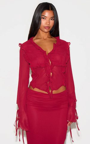 Chiffon Ruffle Tie Front Blouse