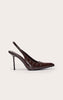 Chocolate Croc Heeled Sling Back Court Shoe
