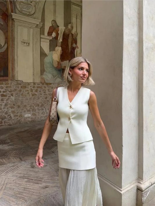 Elegant Knitted Vest & Long Skirt Matching Set