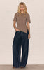 Black Bengaline Ruched Asymmetric Detail Long Top