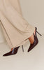 Burgundy Crinkle Heeled Sling Back Court Shoe