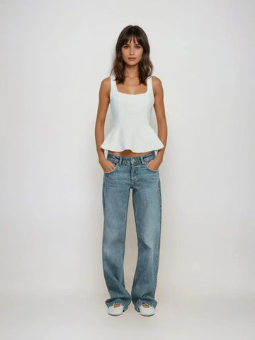 Slim-fit Square Collar Sleeveless Peplum Top