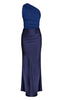 One Shoulder Satin Contrast Maxi Dress