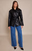 Faux Leather Cinch Waist Blazer