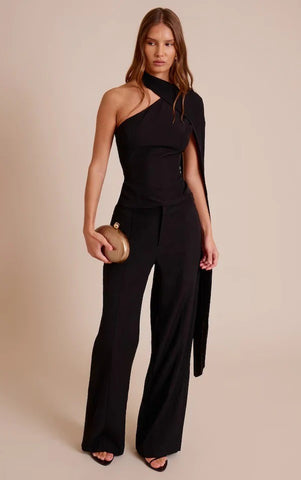 Tailored Woven Shoulder Cape Top and Trousers