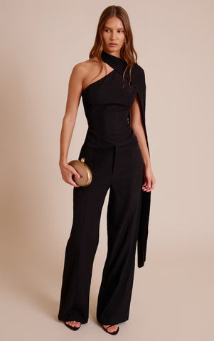 Tailored Woven Shoulder Cape Top and Trousers
