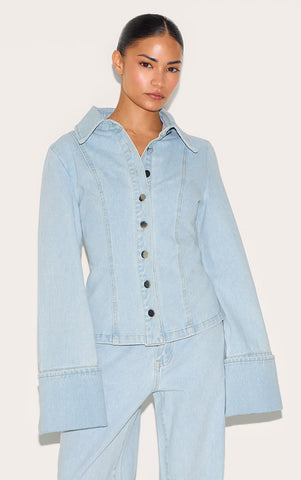 Petite Light Blue Long Sleeve Fitted Denim Shirt