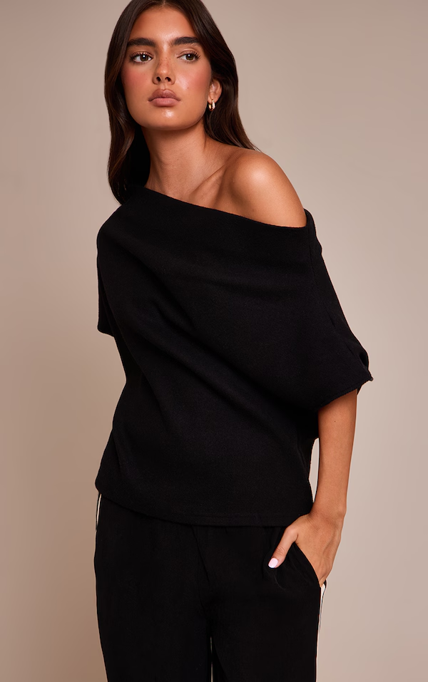 Heavy Brushed Rib One Shoulder Slouchy Top