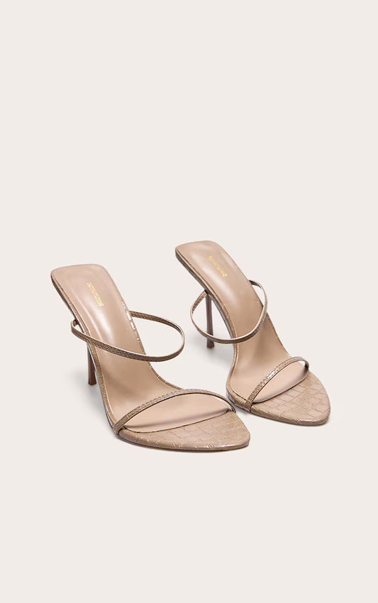 Taupe Croc Faux Leather Barely There Point Toe High Heels