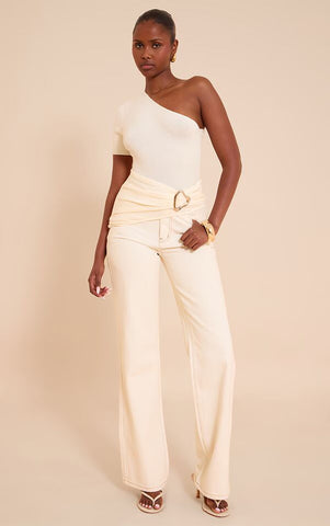 Oat Asymmetry One-Shoulder Knit Top