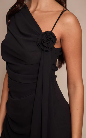 Chiffon Corsage Detail Wide Leg Jumpsuit - Black