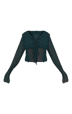 Chiffon Ruffle Tie Front Blouse