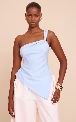 Asymmetric One Shoulder Trim Detail Long Top