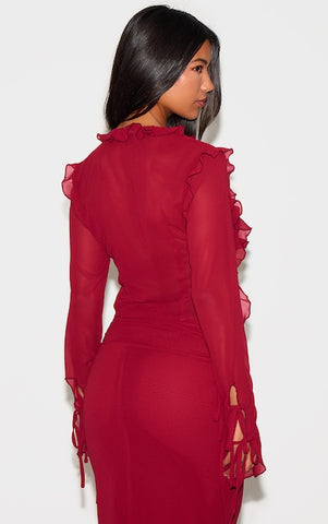 Chiffon Ruffle Tie Front Blouse