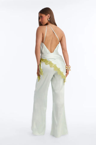 Valeria Satin Waist Scarf Wide Leg Jumpsuit