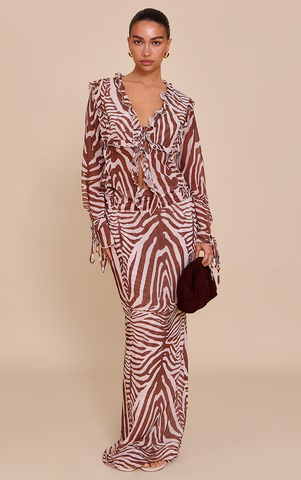 Ruched Chiffon Maxi Skirt