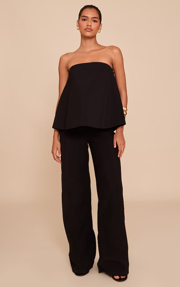 Structured Woven Peplum Straight Leg Jumpsuit