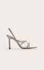 Black Buckle Asymmetric Strap Round Toe Heeled Sandals