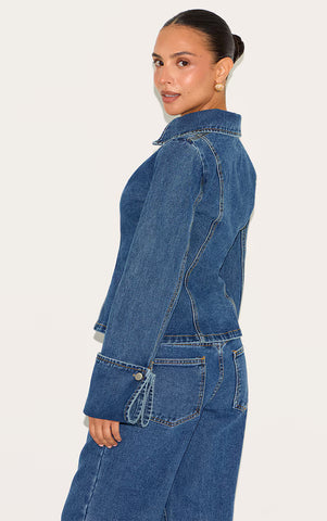 Petite Light Blue Long Sleeve Fitted Denim Shirt