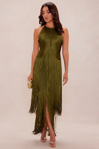 Nolana Fringe Maxi Gown - Rust