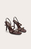Black Buckle Asymmetric Strap Round Toe Heeled Sandals