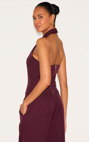 Sleek Trim Detail Halterneck Tailored Top