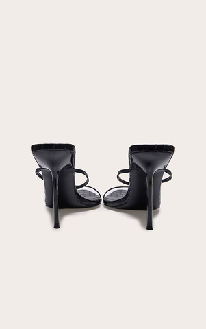 Croc Faux Leather Barely There Point Toe High Heels- Black