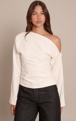 Brushed Woven Ruched Top