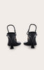 Black Crinkle PU Toe Thong Round Toe Heeled Sandals