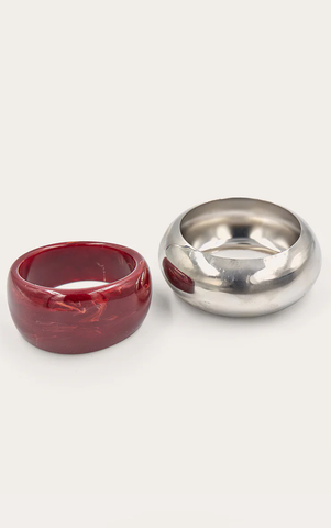 Silver and Red Resin Chunky Cuffs