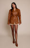 Faux Leather Cinch Waist Blazer