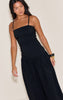 Chocolate Stretch Woven Strappy Ruched Maxi Dress